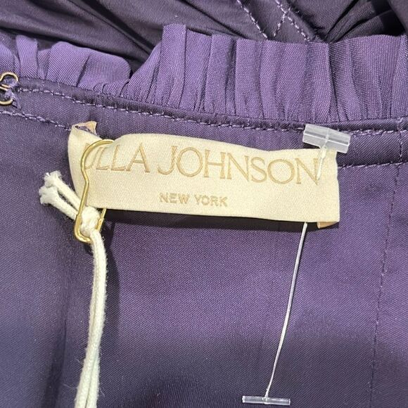 NWT ULLA JOHNSON Mia ruched ruffled satin top Purple Size 10 - Picture 13 of 16